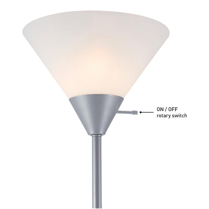 GLOBE Electric 677150 Elliott 72" Floor Lamp, Silver, White Plastic Shade, On/Off Rotary Switch on Shade, Standing, Living Room Decor, Bedroom, Tall, Corner Light - Image 4
